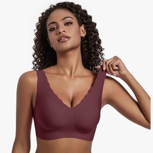 Dark Cherry Seamless Bra with Wide Straps and V-Neck Push Up Large NEW